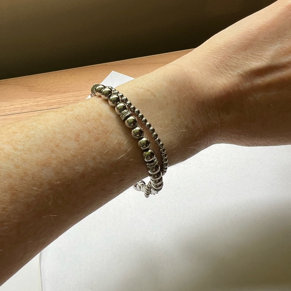 Fossil Silver Tone Multistrand Bead Bracelet - Mixed Textures - Picture 11 of 15